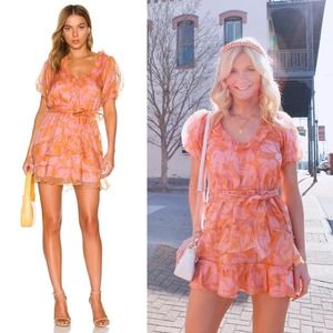 Show Me Your‎ Mumu Jennie Ann Mini Dress Flirty Floral Size Small Pink Orange